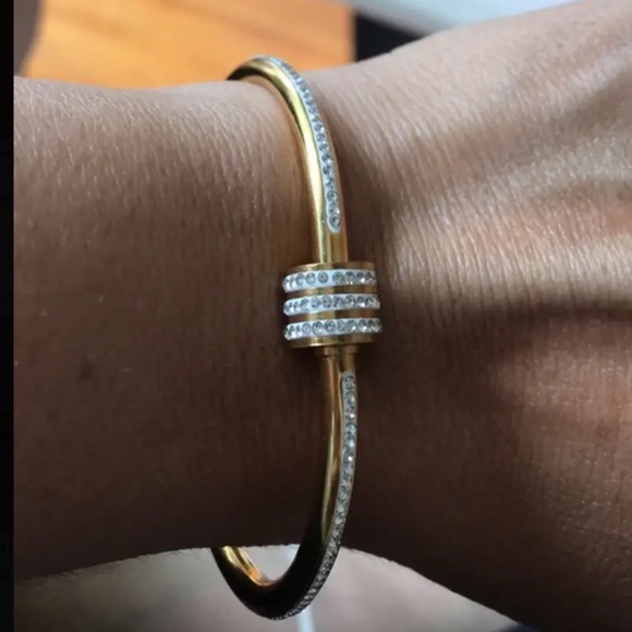 Classic 10k Gold Plated Cz Diamond Bangle bracelet - Picture 2 of 16